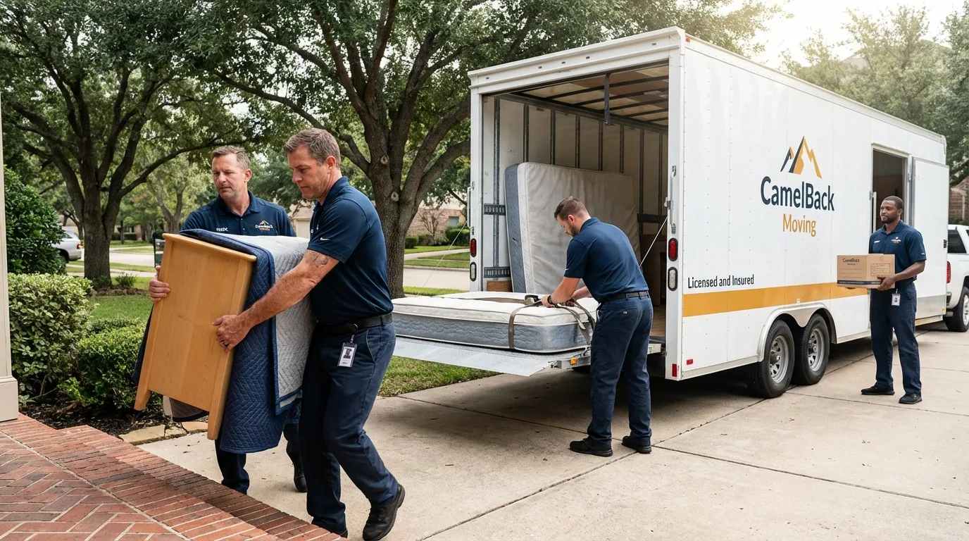 Crew loading residential truck for cross-state move from Stanton, MI