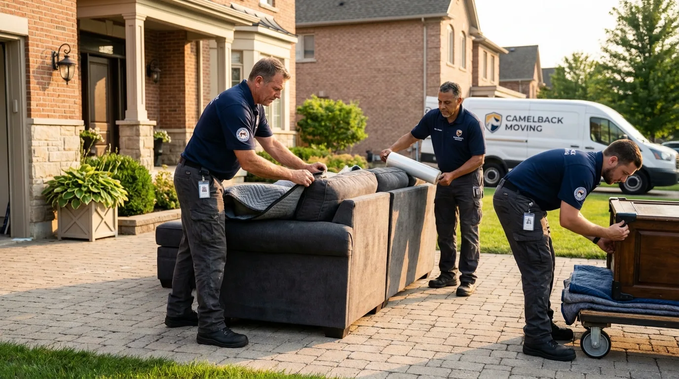 Large estate moving crew wrapping furniture in Stanton, MI