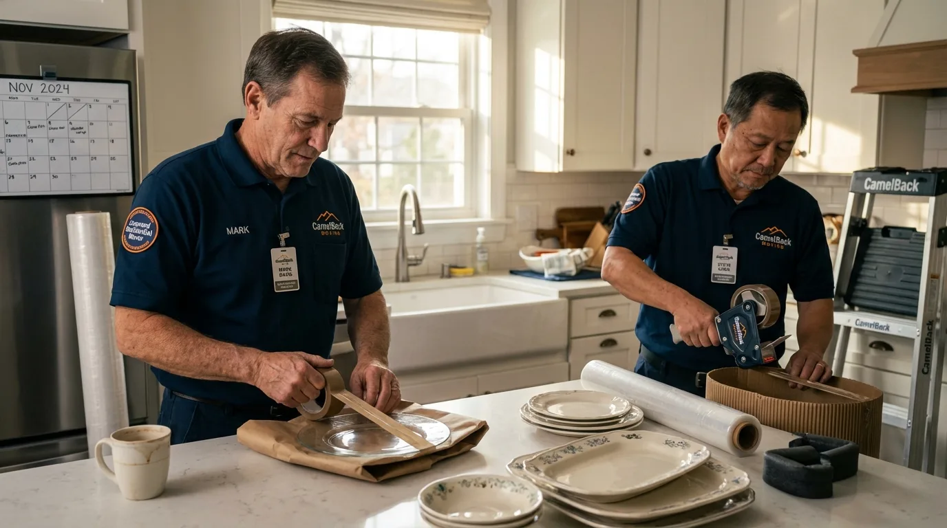 Professional crew packing kitchen dishware in Stanton, MI